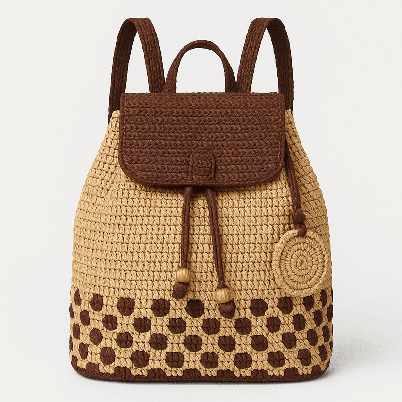 Handmade Raffia Backpack | Eco-Friendly Style - Brown Dual