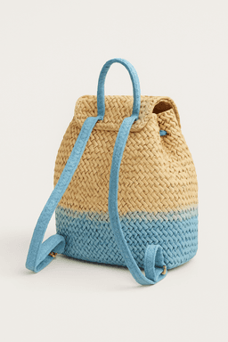 Handmade Raffia Backpack | Eco-Friendly Style - Light Blue Dual thumbnail 3