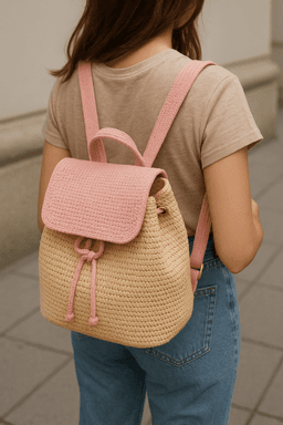 Handmade Raffia Backpack | Eco-Friendly Style - Pink Dual thumbnail 1