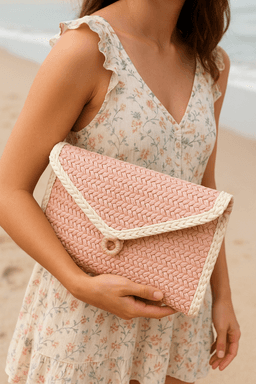 Raffia Wallet | Handmade Eco-Friendly Accessory - Light Pink thumbnail 2
